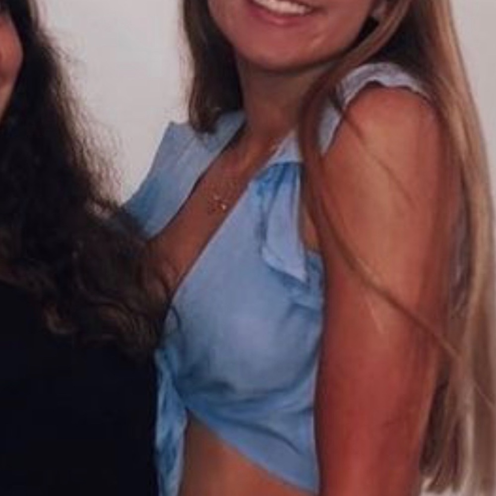 Light blue wrap top!